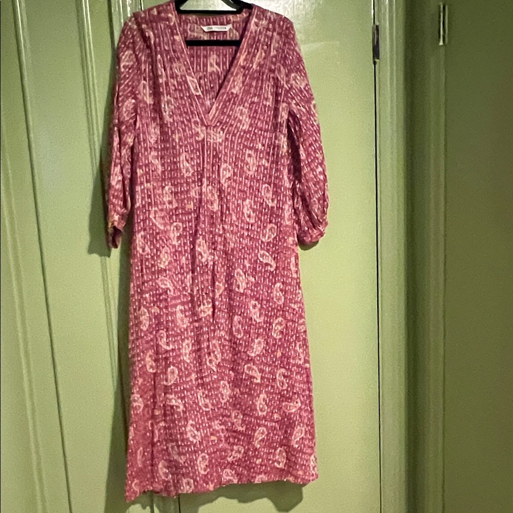 Zara Pink Paisley Long Sleeve Dress